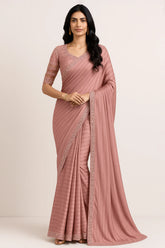 Light Pink Georgette Silk Saree with Lace Work