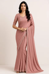 Light Pink Georgette Silk Saree with Lace Work