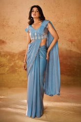 Powder Blue Organza Readymade Fancy Saree