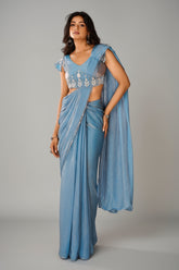 Powder Blue Organza Readymade Fancy Saree