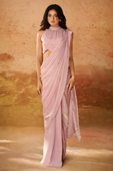 Baby Pink Organza Fancy Readymade Saree