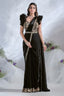 Black Two Toned Satin Silk Sequin Pearl Work Readymade Saree - black silk saree