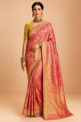 Peach and Orange Two Toned Weaving Work Saree in Tissue