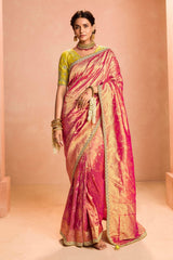Peach and Orange Two Toned Weaving Work Saree in Tissue