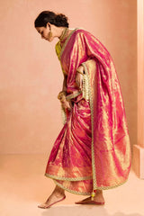 Peach and Orange Two Toned Weaving Work Saree in Tissue