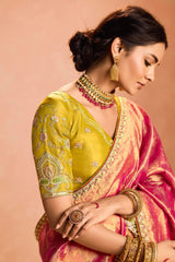 Peach and Orange Two Toned Weaving Work Saree in Tissue