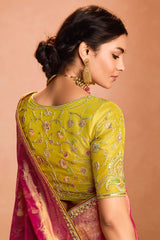 Peach and Orange Two Toned Weaving Work Saree in Tissue