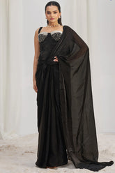 Black Orgazna Pre-Draped Saree with Corset