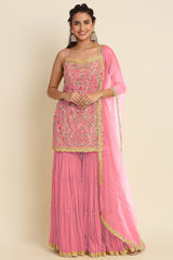 Georgette Sharara Suit with Embroidery