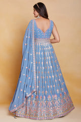 Pleated Sequin Embroidery Anarkali Suit in Georgette