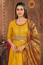 Mustard Cotton Suit with Kachchi Mirror Work - mustard cotton saree