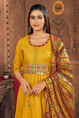 Mustard Cotton Suit with Kachchi Mirror Work