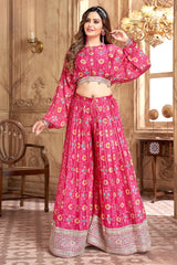 Pink Chinon Digital Printed Crop Top Palazzo Set