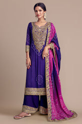 Chinon Bandhej Printed Palazzo Suit with Sequin Mirror Work