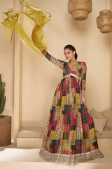 Multi Colored Georgette V Neckline Anarkali Suit with Sequin Mirror Work Bodice