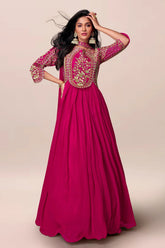 Pink Chinon Silk Sequin and Resham Worked Anarkali Suit