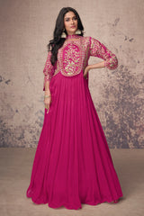 Pink Chinon Silk Sequin and Resham Worked Anarkali Suit