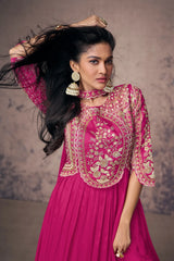 Pink Chinon Silk Sequin and Resham Worked Anarkali Suit