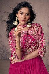 Pink Chinon Silk Sequin and Resham Worked Anarkali Suit