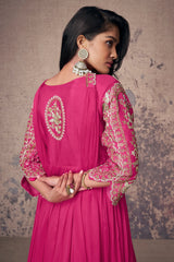 Pink Chinon Silk Sequin and Resham Worked Anarkali Suit