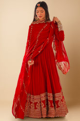 Red Georgette Sequin Embroidered Anarkali Suit - red georgette saree embroidered