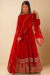 Red Georgette Sequin Embroidered Anarkali Suit - red georgette saree embroidered