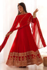 Red Georgette Sequin Embroidered Anarkali Suit - red georgette saree embroidered