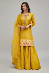 Yellow Viscose Jacquard Woven Sharara Suit
