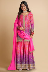 Chinon Printed Palazzo Suit with Mirror Embroidery