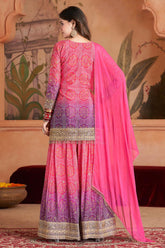 Chinon Printed Palazzo Suit with Mirror Embroidery - saree embroidery