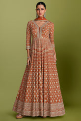 Orange Georgette Embroidered Anarkali Suit