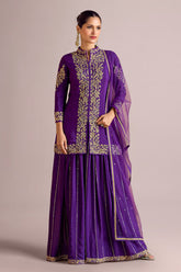 Violet Chinon Silk Embroidered Palazzo Suit