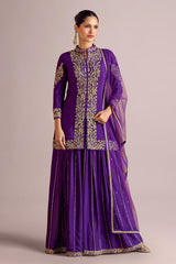 Violet Chinon Silk Embroidered Palazzo Suit