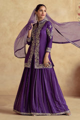Violet Chinon Silk Embroidered Palazzo Suit