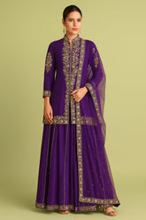 Violet Chinon Silk Embroidered Palazzo Suit