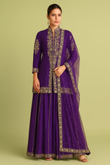 Violet Chinon Silk Embroidered Palazzo Suit