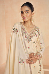 Chinon Silk Embroidered Palazzo Suit - red silk saree embroidered