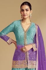 Ombre Chinon Bandhej Sharara Suit with Mirror and Sequins Work