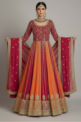 Orange and Red Georgette Sequinned Anarkali Suit
