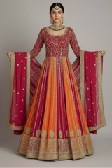 Orange and Red Georgette Sequinned Anarkali Suit