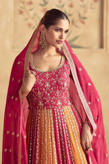 Orange and Red Georgette Sequinned Anarkali Suit