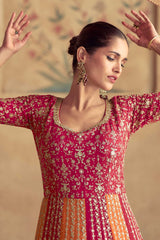 Orange and Red Georgette Sequinned Anarkali Suit