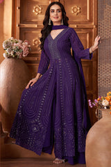 Violet Purple Georgette Sequin Embroidery Slit Cut Palazzo Suit