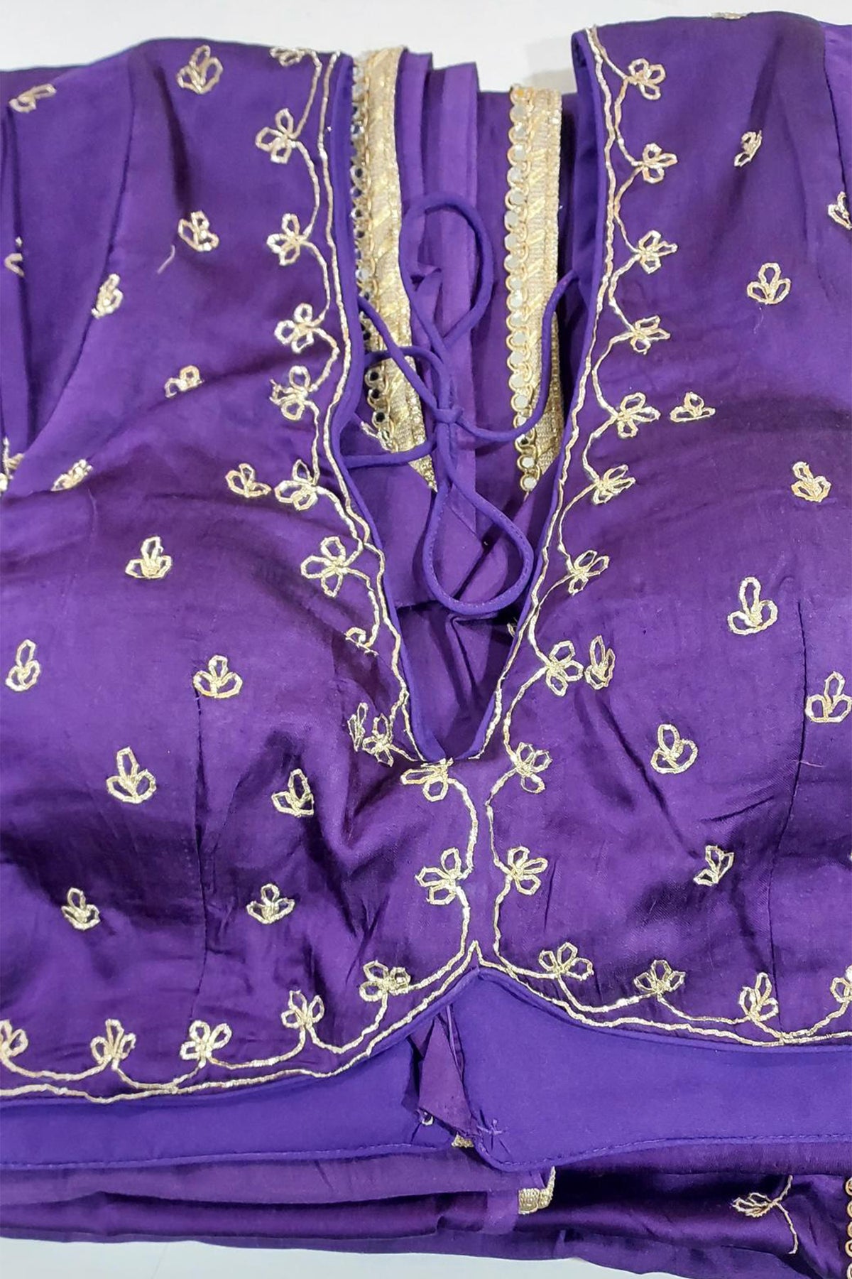 Purple Satin Silk Beads and Mirror Worked Saree with Readymade Blouse
