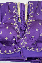 Purple Satin Silk Beads and Mirror Worked Saree with Readymade Blouse