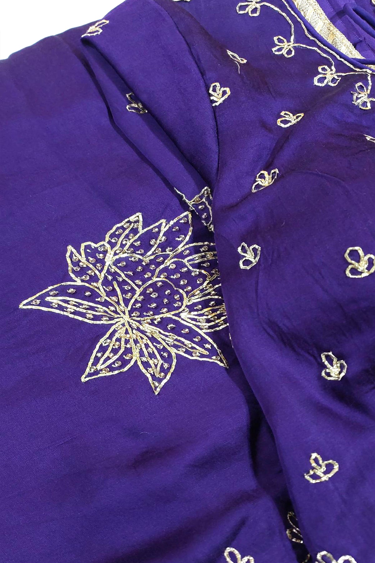 Purple Satin Silk Beads and Mirror Worked Saree with Readymade Blouse