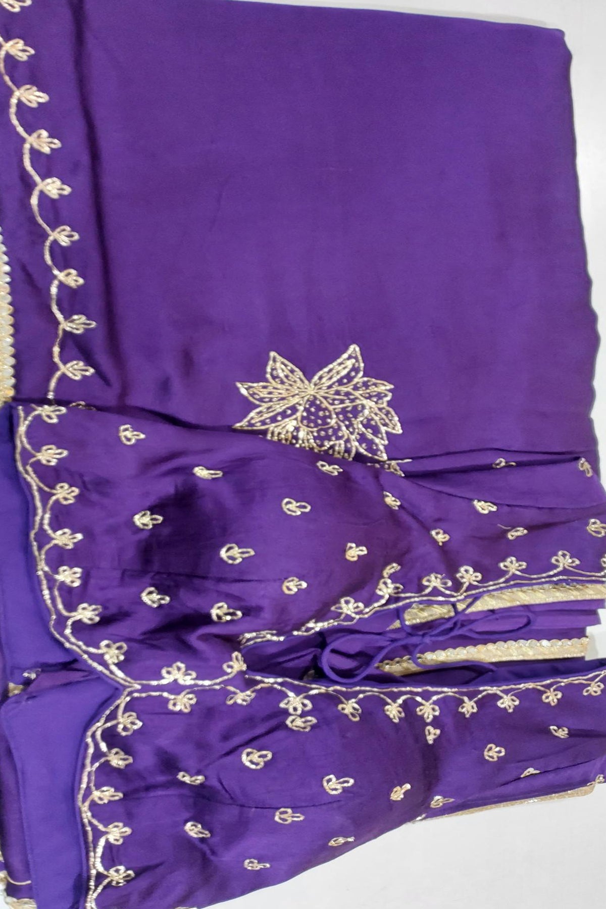 Purple Satin Silk Beads and Mirror Worked Saree with Readymade Blouse