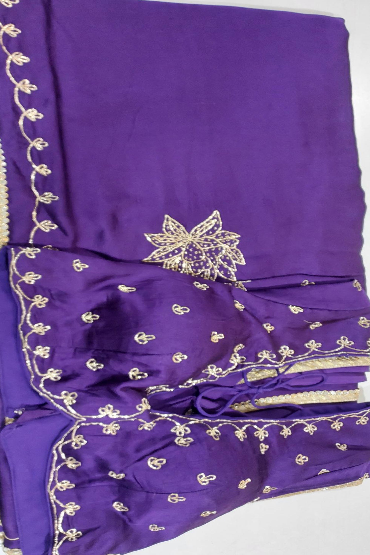 Purple Satin Silk Beads and Mirror Worked Saree with Readymade Blouse