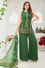 Green Tissue Cutdana Sequin Worked Palazzo Suit