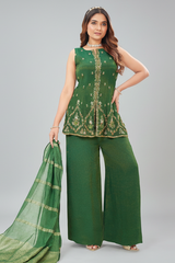 Green Tissue Cutdana Sequin Worked Palazzo Suit